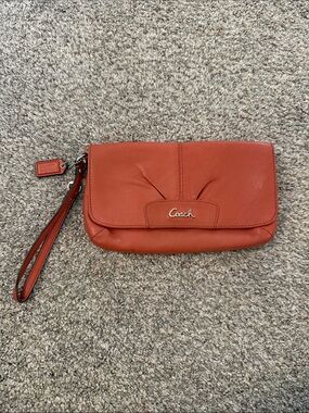 Coach Ashley leather clutch wristlet tangerine